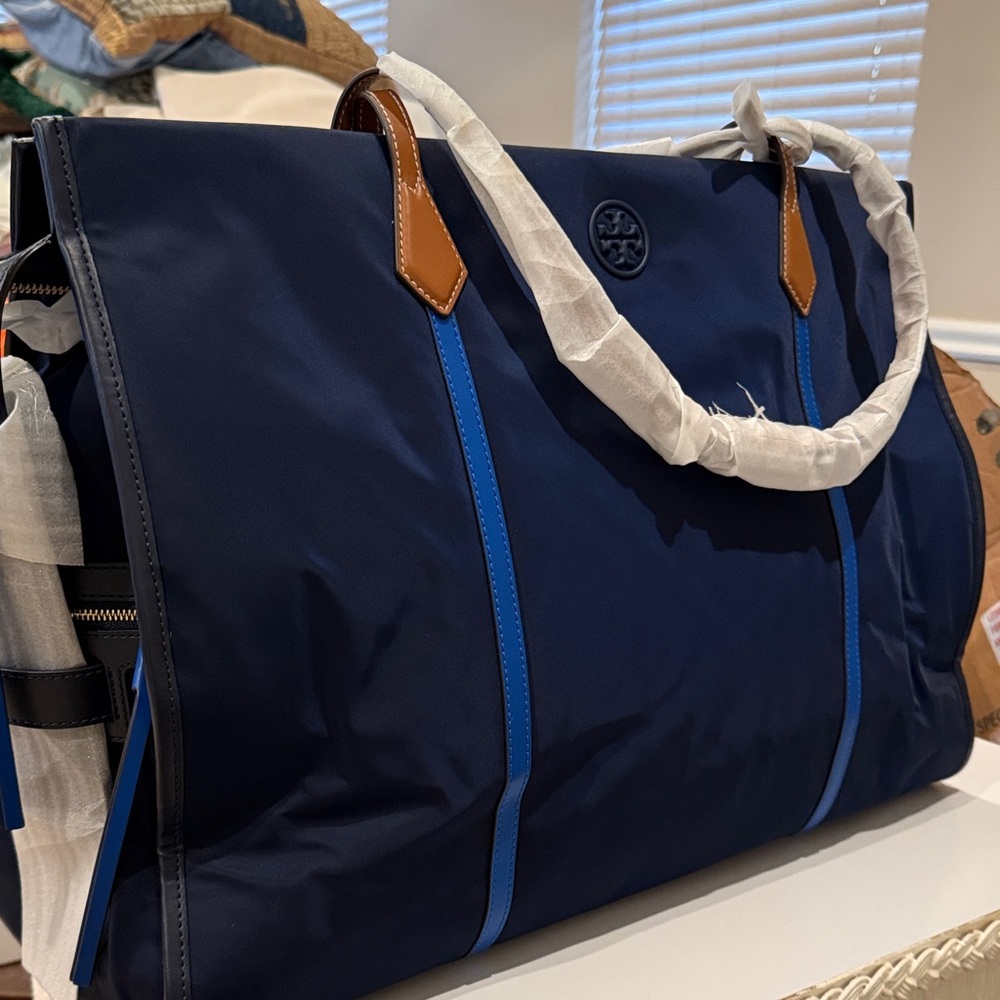 Tory Burch Navy and Brown Duffel Bag